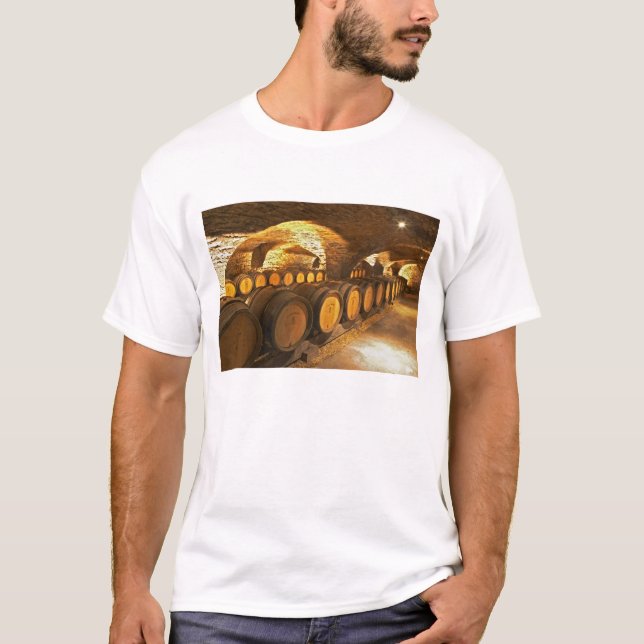 Oak barrles in the cellar at Domaine Comte T-Shirt (Front)
