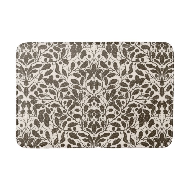 Oak branches and leaves, damask pattern in brown a bath mat (Front)