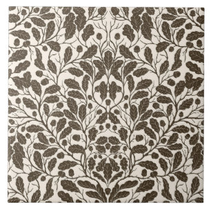Oak branches and leaves, damask pattern in brown a ceramic tile
