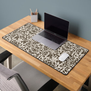 Oak branches and leaves, damask pattern in brown a desk mat