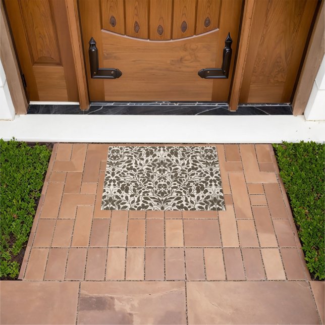 Oak branches and leaves, damask pattern in brown a doormat (Outdoor)