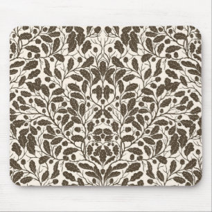 Oak branches and leaves, damask pattern in brown a mouse pad