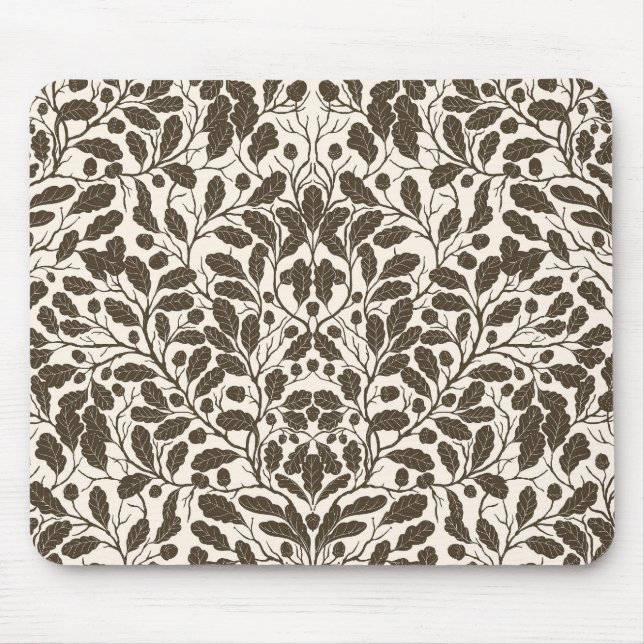 Oak branches and leaves, damask pattern in brown a mouse pad (Front)