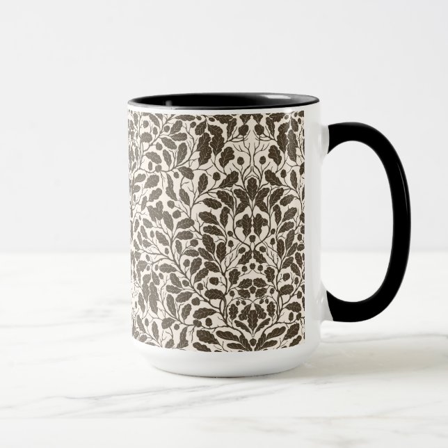 Oak branches and leaves, damask pattern in brown a mug (Right)