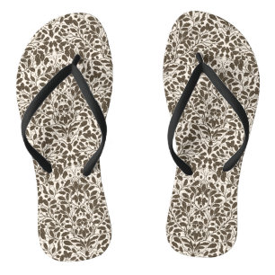 Oak branches and leaves, damask pattern in brown a thongs