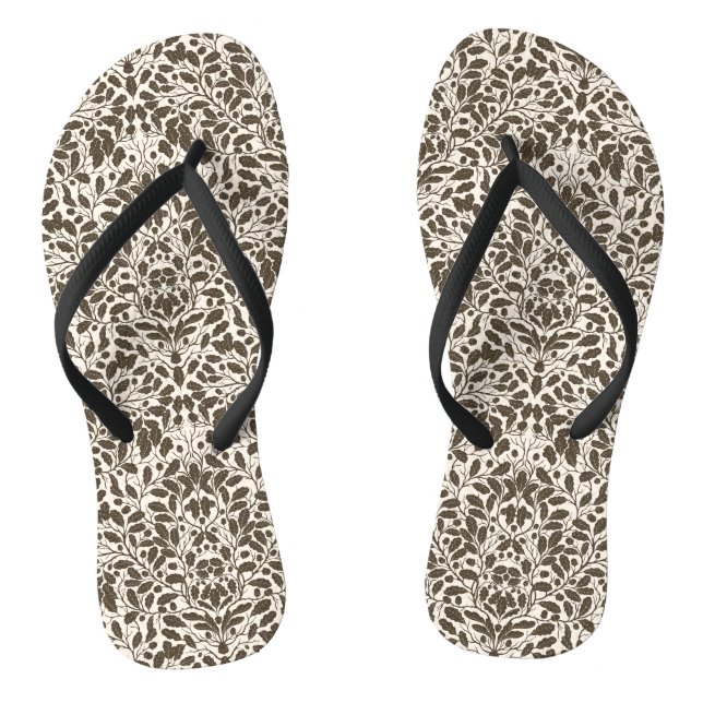 Oak branches and leaves, damask pattern in brown a thongs (Footbed)