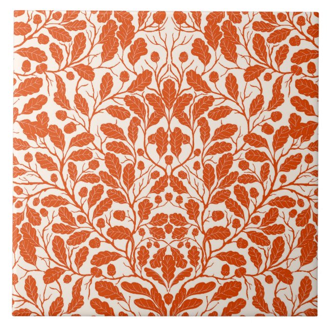 Oak branches and leaves, damask pattern in dark or ceramic tile (Front)