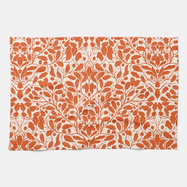 Oak branches and leaves, damask pattern in dark or tea towel (Horizontal)