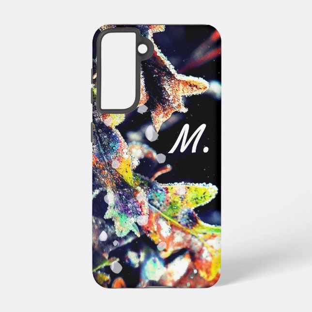 Oak Fairy Frosting Leaves and Monogram Samsung Galaxy S21 Case (Back)