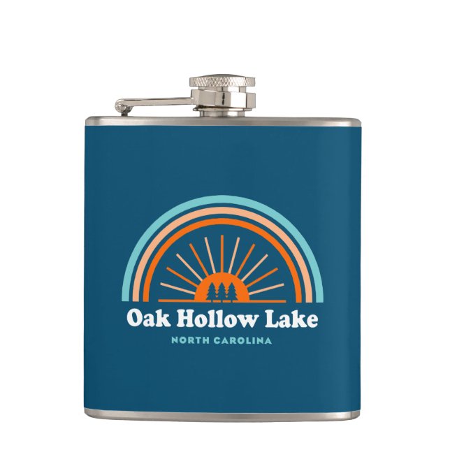 Oak Hollow Lake North Carolina Rainbow Hip Flask (Front)