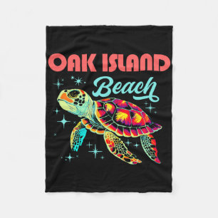 Oak Island Beach Nc Artistic Sea Turtle Retro  Fleece Blanket