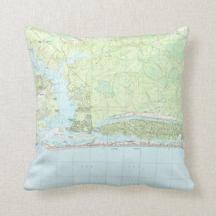 Oak Island North Carolina Map (1990) Cushion