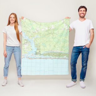 Oak Island North Carolina Map (1990) Fleece Blanket