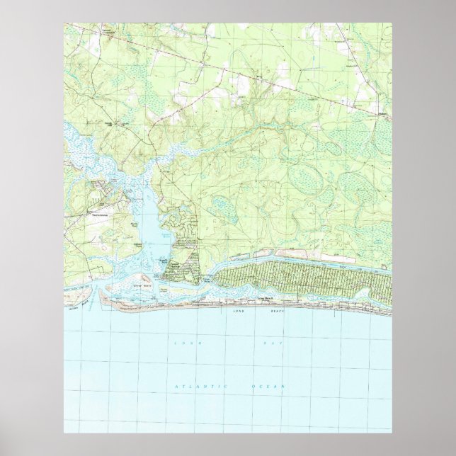 Oak Island North Carolina Map (1990) Poster (Front)