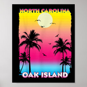 Oak Island North Carolina Nc Summer Vintage Sunset Poster