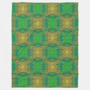 Oak King, bohemian floral pattern, green & yellow Fleece Blanket