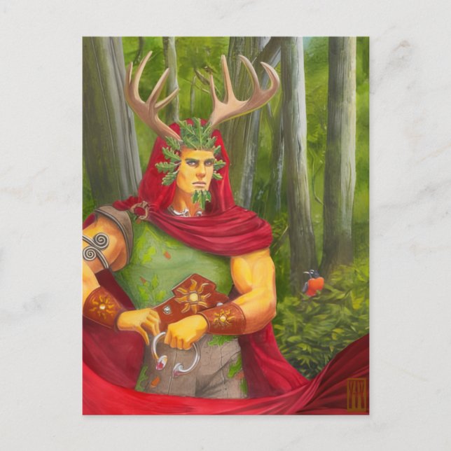 Oak King Portrait mini print Postcard (Front)