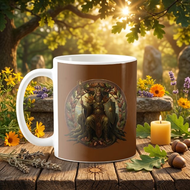 Oak King Summer Solstice British Folklore Pagan Coffee Mug (British Pagan Oak King Celtic Mythology Summer Solstice Coffee mug gift. Pagan Summer blessings)