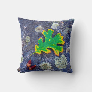 Oak Leaf and Acorns on a Lichen covered rock Cushion