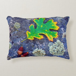 Oak Leaf and Acorns on a Lichen covered rock Decorative Cushion