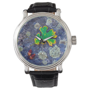 Oak Leaf and Acorns on a Lichen covered rock Watch