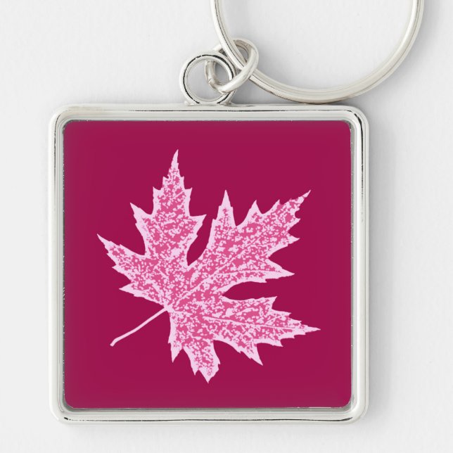 Oak leaf - burgundy wine and pink key ring (Front)