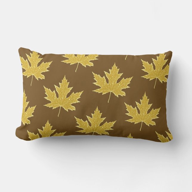 Oak leaf - camel tan and brown lumbar cushion (Front)