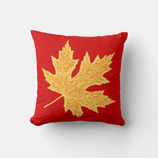 Oak leaf - deep red and saffron cushion (Front)