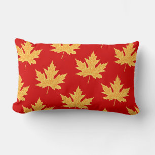 Oak leaf - deep red and saffron lumbar cushion