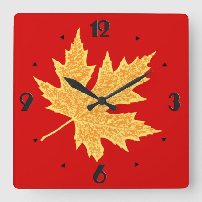 Oak leaf - deep red and saffron square wall clock (Front)