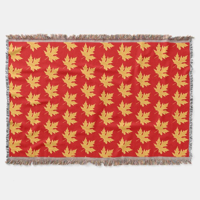Oak leaf - deep red and saffron throw blanket (Front)