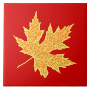 Oak leaf - deep red and saffron tile