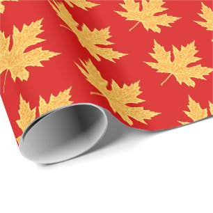 Oak leaf - deep red and saffron wrapping paper