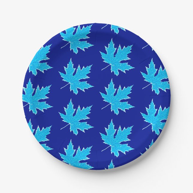 Oak leaf - ice blue and cobalt paper plate (Front)