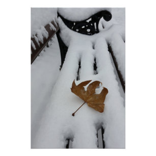 oak leaf on new snow poster