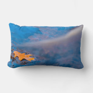 Oak leaf on rock in Rosseau River Lumbar Cushion