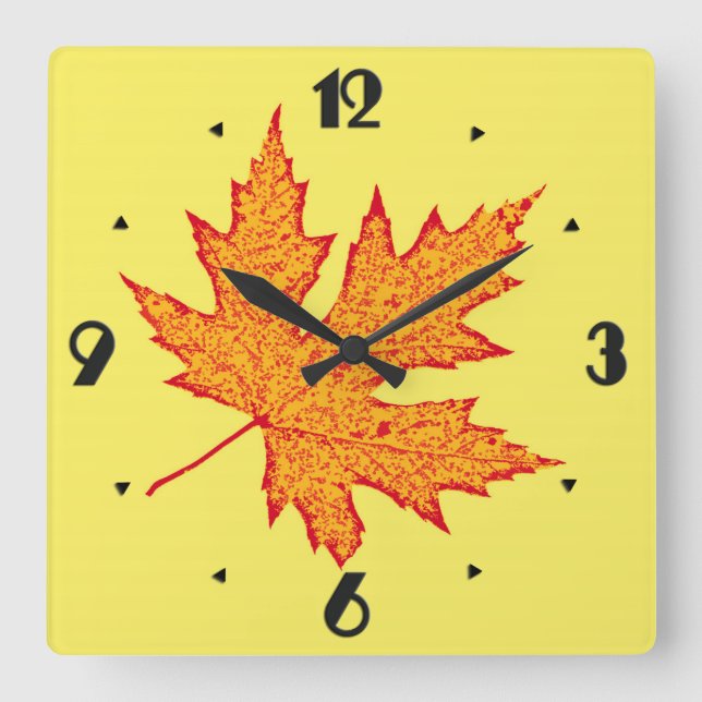 Oak leaf - orange and mustard gold square wall clock (Front)