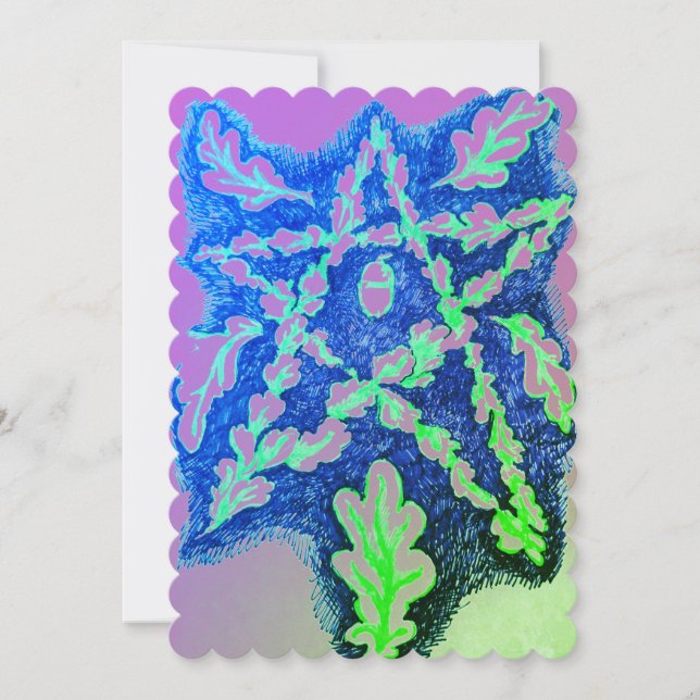 Oak Leaf Pentagram Neon Colourful Holiday Card (Front)
