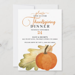 Oak Leaf & Pumpkin Thanksgiving Dinner Invitation