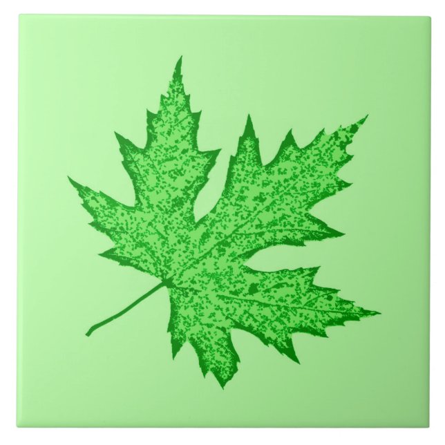 Oak leaf - shades of green ceramic tile (Front)