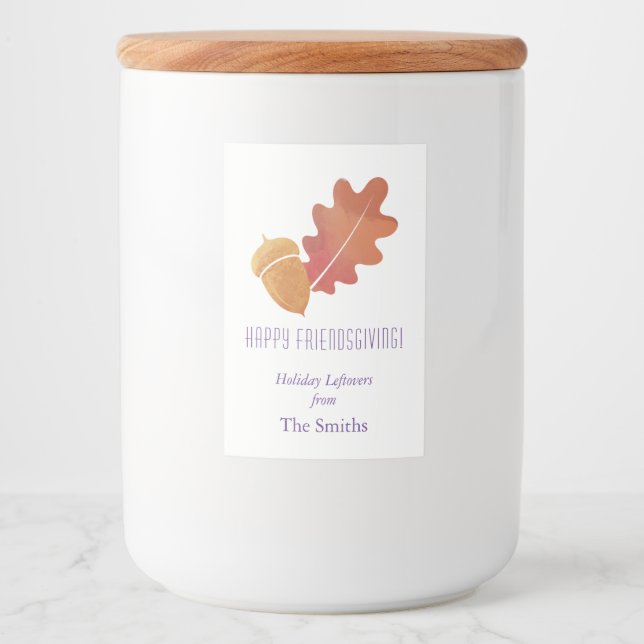 Oak Leaves & Acorn Design in Purple and Orange Food Label (Front)