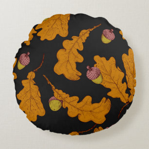 Oak leaves, acorns, autumn pattern round cushion