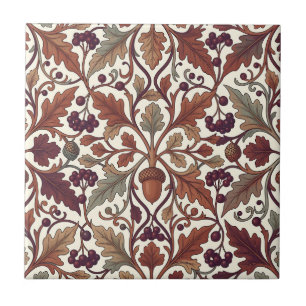Oak Leaves Acorns Berries William Morris Style Ceramic Tile