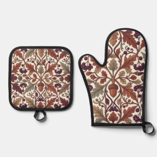 Oak Leaves Acorns Berries William Morris Style Oven Mitt & Pot Holder Set