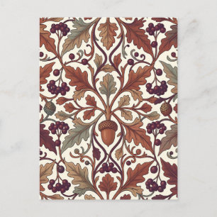 Oak Leaves Acorns Berries William Morris Style Postcard