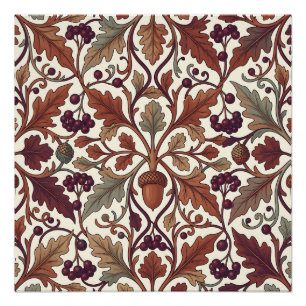 Oak Leaves Acorns Berries William Morris Style Poster