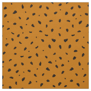 Oak Leaves and Acorns Black on Orange Fabric