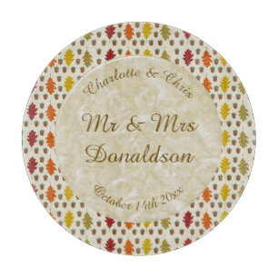 Oak leaves and Acorns Fall Autumn Wedding Custom Cutting Board