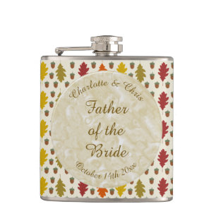 Oak leaves and Acorns Fall Autumn Wedding Custom Hip Flask
