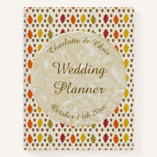 Oak leaves and Acorns Fall Autumn Wedding Custom Notebook (Front)